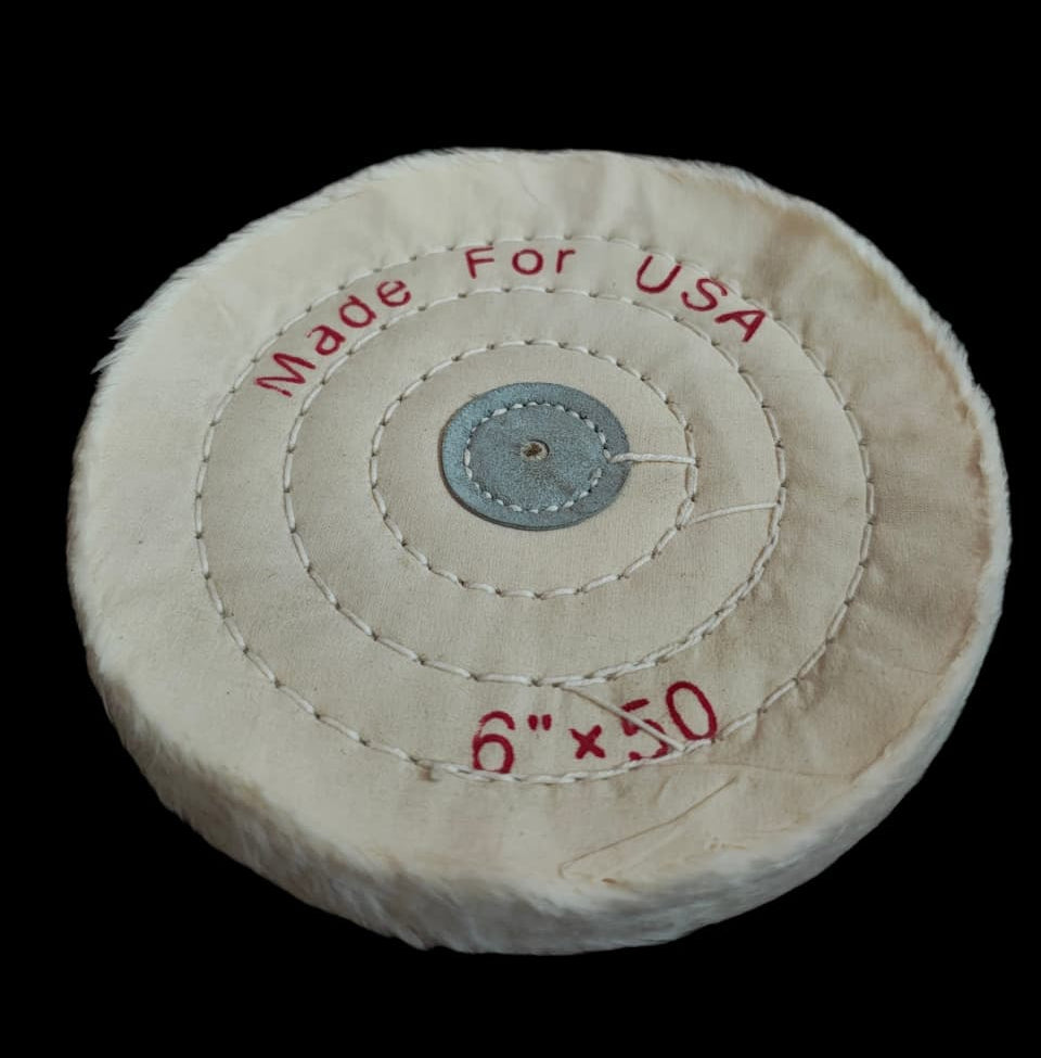 USA cloth buffing wheel 6x50 white stitched polishing wheel ideal for final polishing and achieving a high-mirror shine