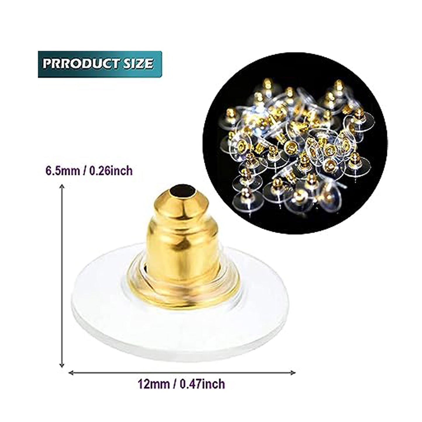 Golden Earing push pech earing backs with silicon pad 100pc