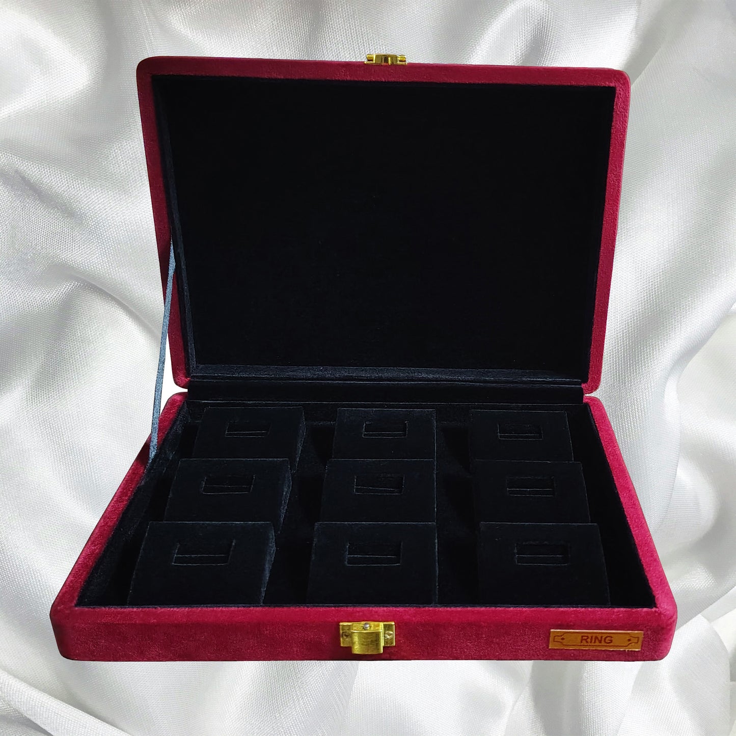 Jewellery display Box Stock Box for gold Rings Cherry colour display box sued fabric