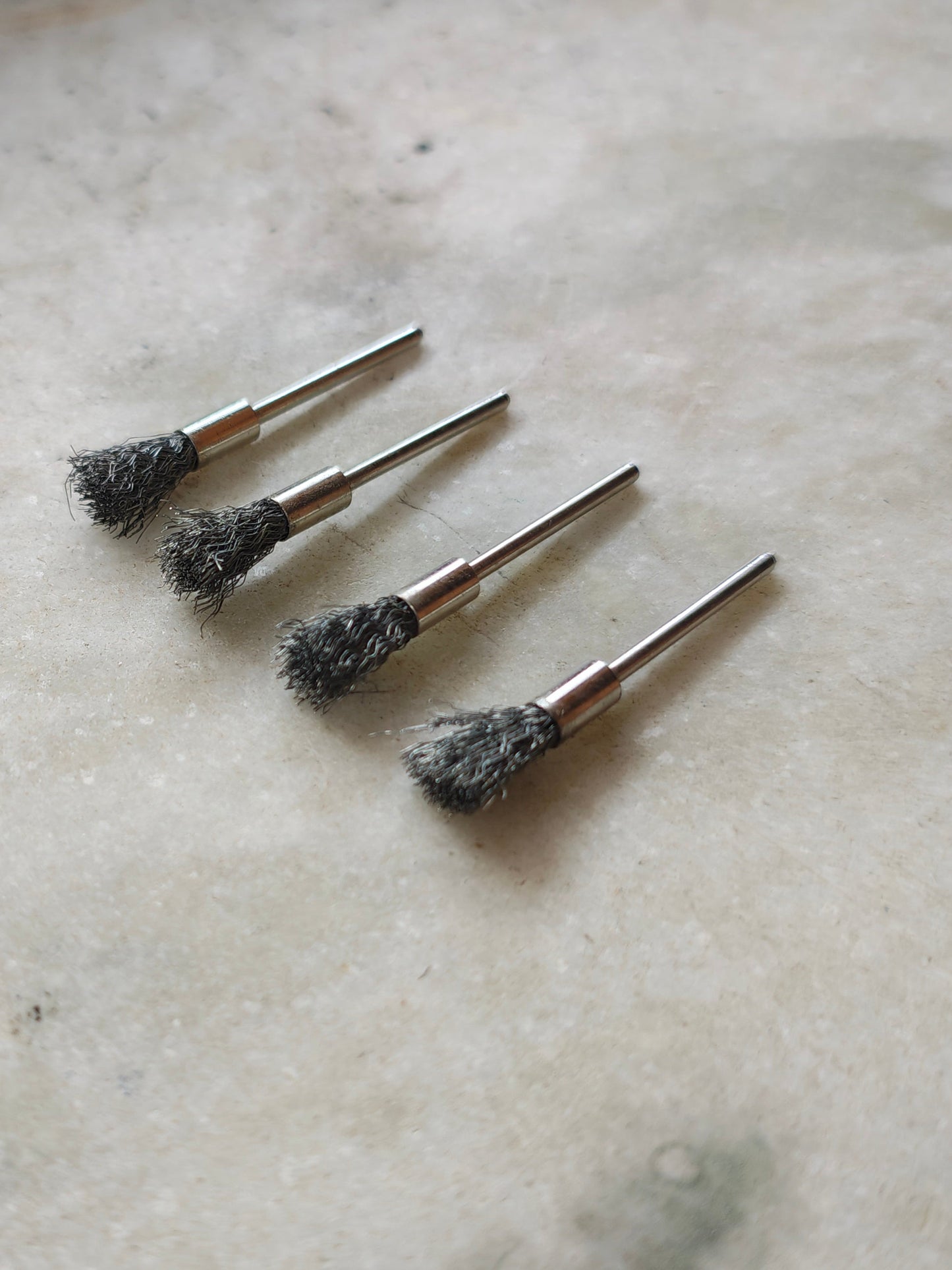 Stainless steel wire end brushes designed for use with rotary tools like Dremel 4 pc