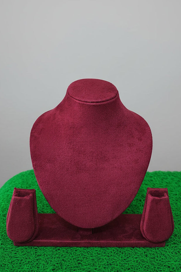 Necklace stand with earrings Mehroon sued fabric size 8"