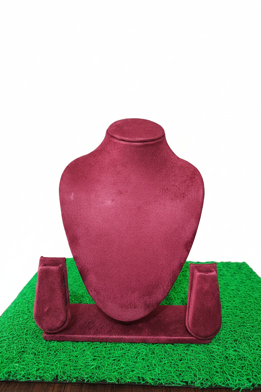 Necklace stand with earrings Mehroon sued fabric size 10"