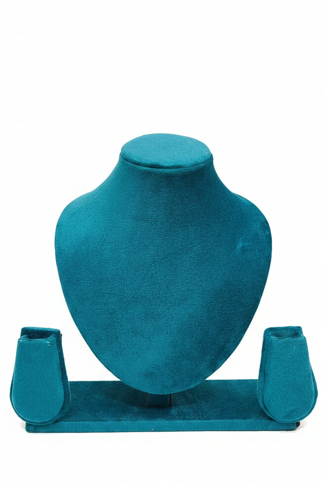 Necklace stand with earrings Blue sued fabric size 10"