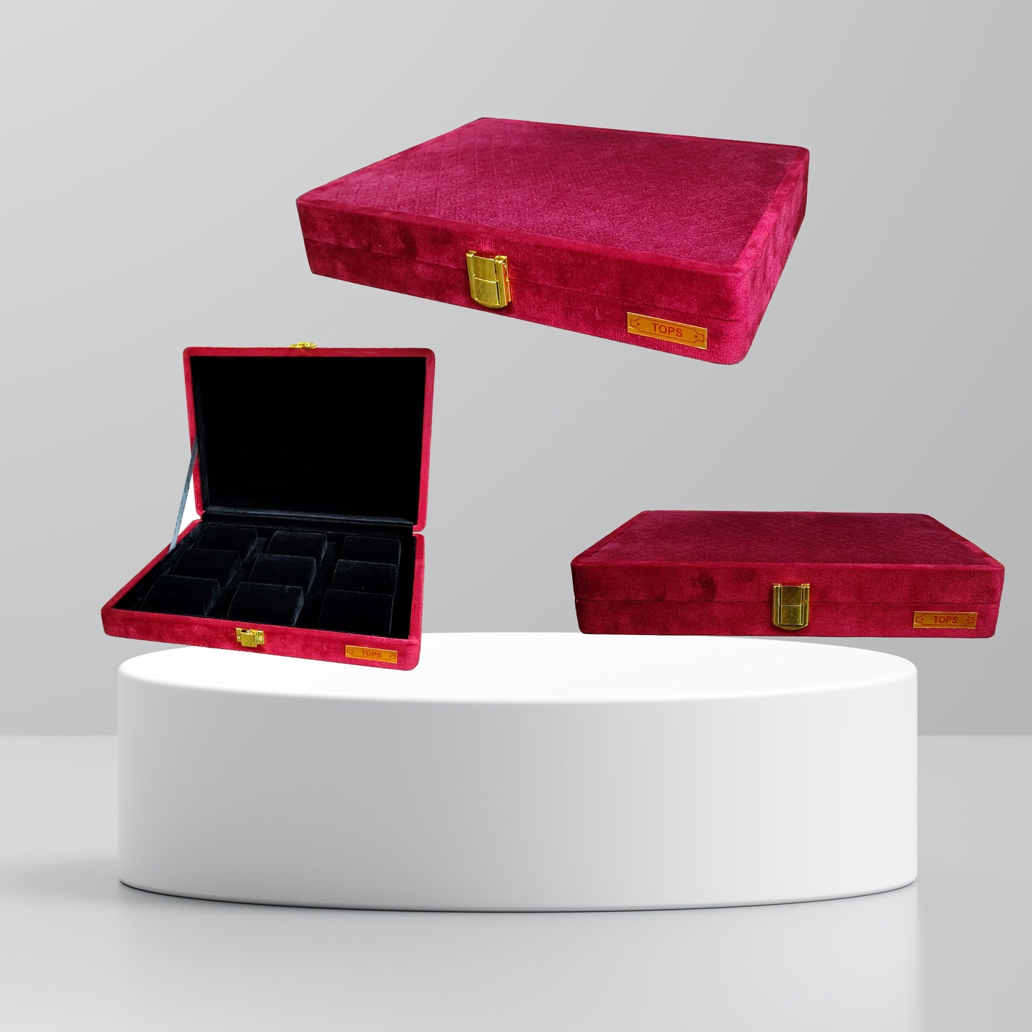 Jewellery display Box Stock Box for gold earrings Cherry colour display box sued fabric