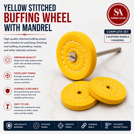 Yellow stitched Two buffing wheel With Mandrel for jewellery buffing and polishing