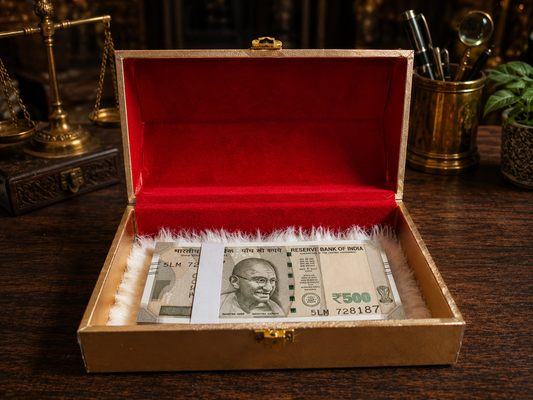 Hut Shape Shagun Box Decorative Shagun Cash Gift Box for Money Gaddi, Jewellery, Gifting Sagan Wedding Occasion, Golden Laser Color, Hut Shape
