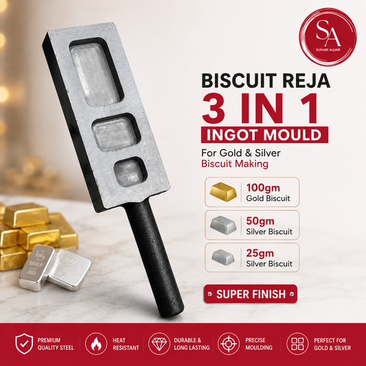 Biscuit Reja 3 in 1, 100gm,50gm,25gm Ingot Mould for gold and silver biscuit making super finish