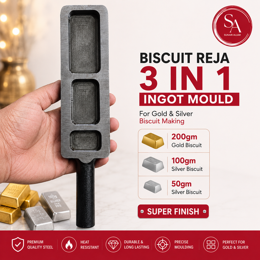 Biscuit Reja 3 in 1, 200gm,100gm,50gm Ingot Mould for gold and silver biscuit making super finish