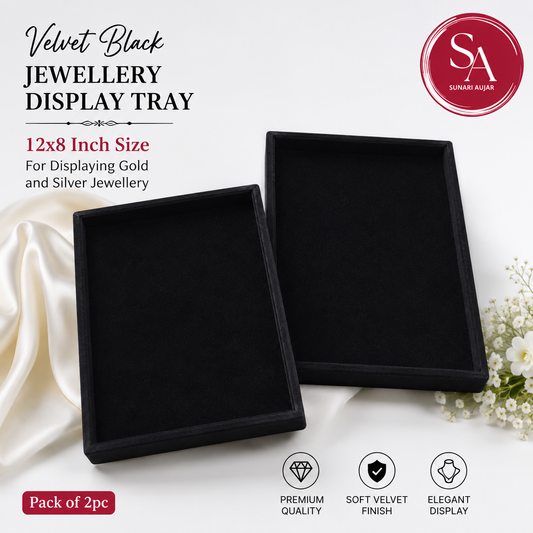 Velvet Black jewellery Display Tray 12x8 Inch size for displaying gols and silver jewellery Pack of 2pc