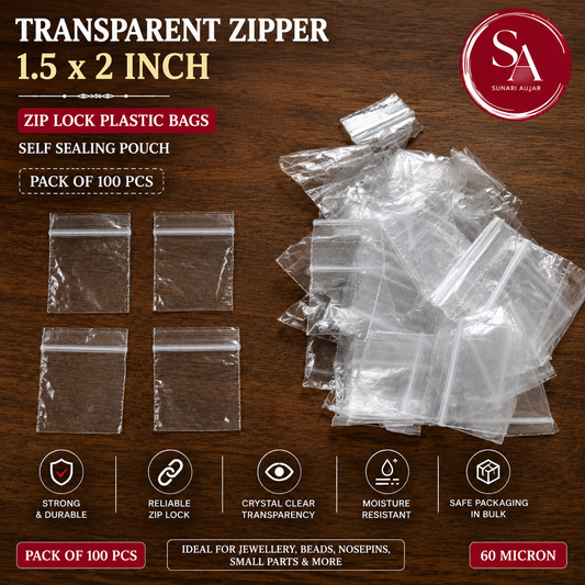 Transparent Zipper 1.5x2 inch Zip Lock Plastic Bags Self Sealing Pouch Pack of 100 Pcs 60Micron