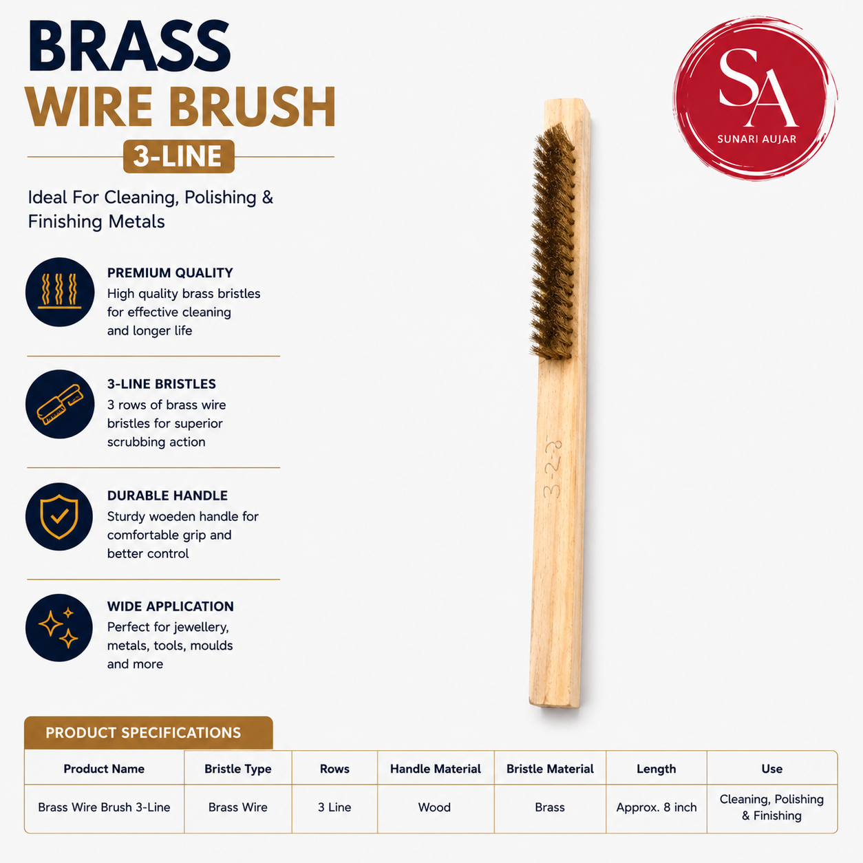 Brass Wire Brush 3-Line