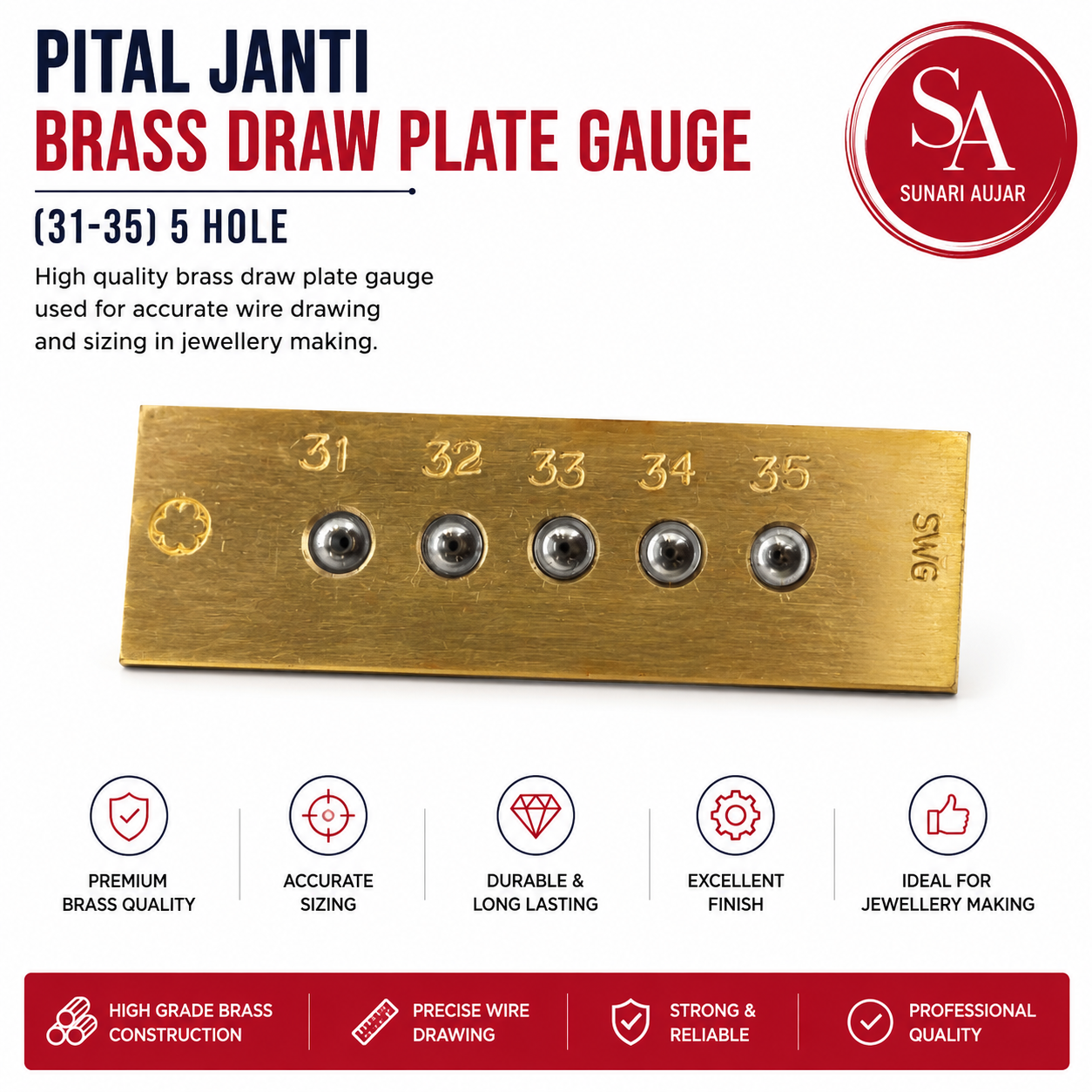 Pital Janti Brass Draw Plate Gauge (31-35) 5Hole