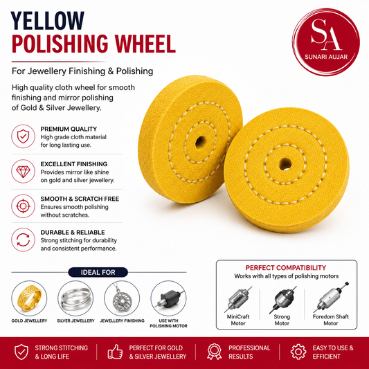 Mini yellow polishing wheel for buffing and polishing on gold and silver jewellery