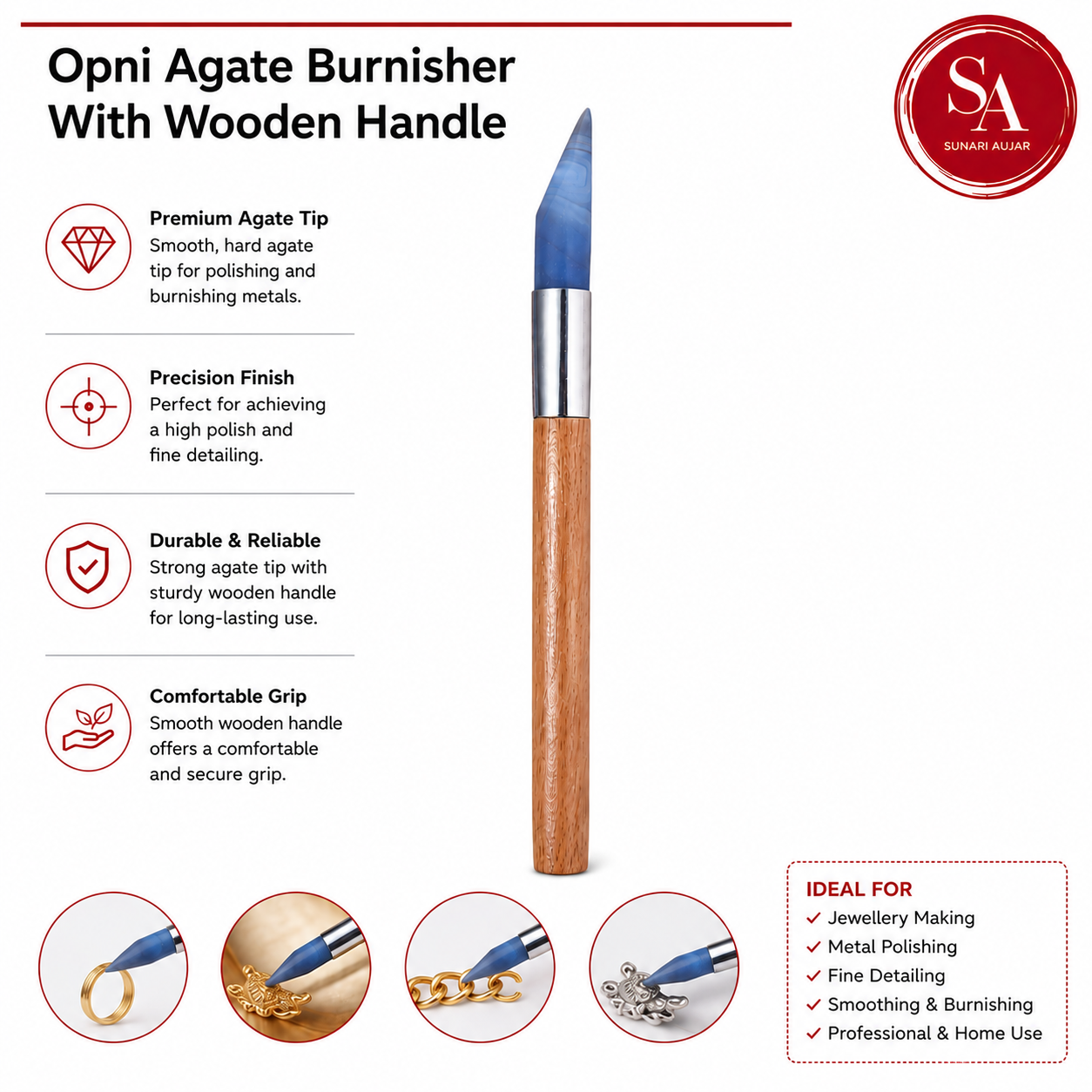 Opni Agate Burnisher With Wooden Handle