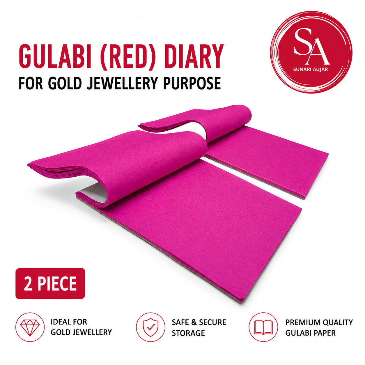 Gulabi Paper (Red) Diary For Gold Jewellery Purpose 2 Piece 4"X5"