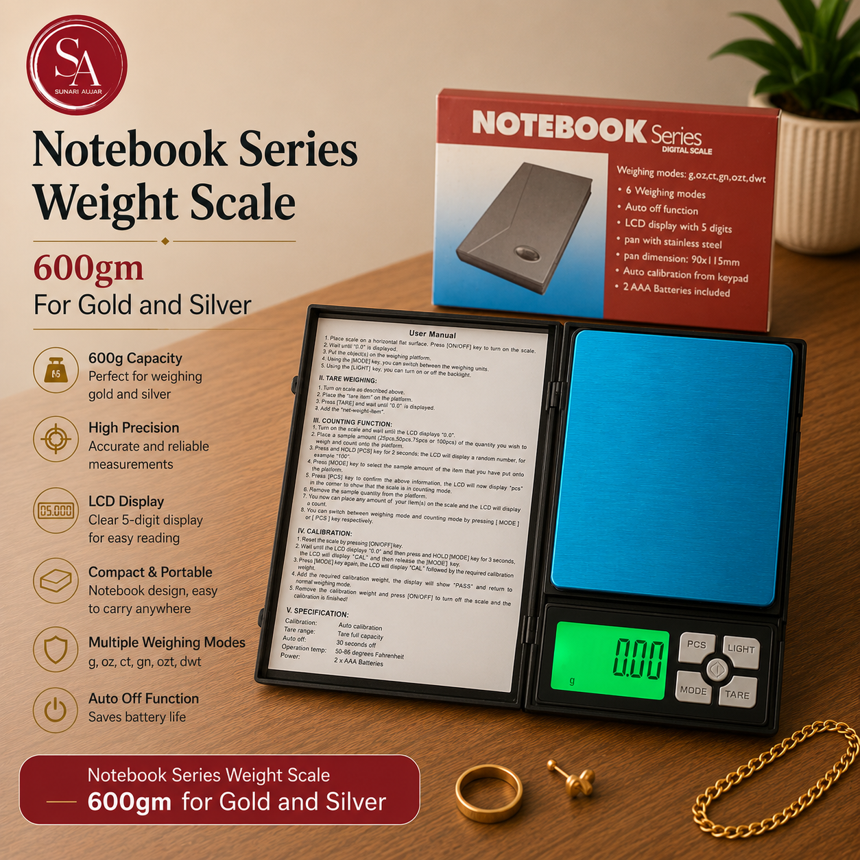 Notebook Series weight scale 600gm for gold and silver