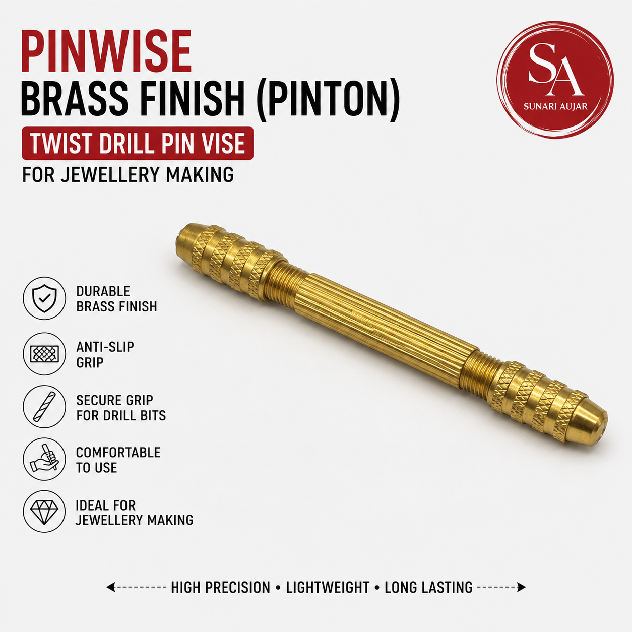 Pinwise Brass Finish (Pinton) Twist Drill Pin Vise For Jewellery Making