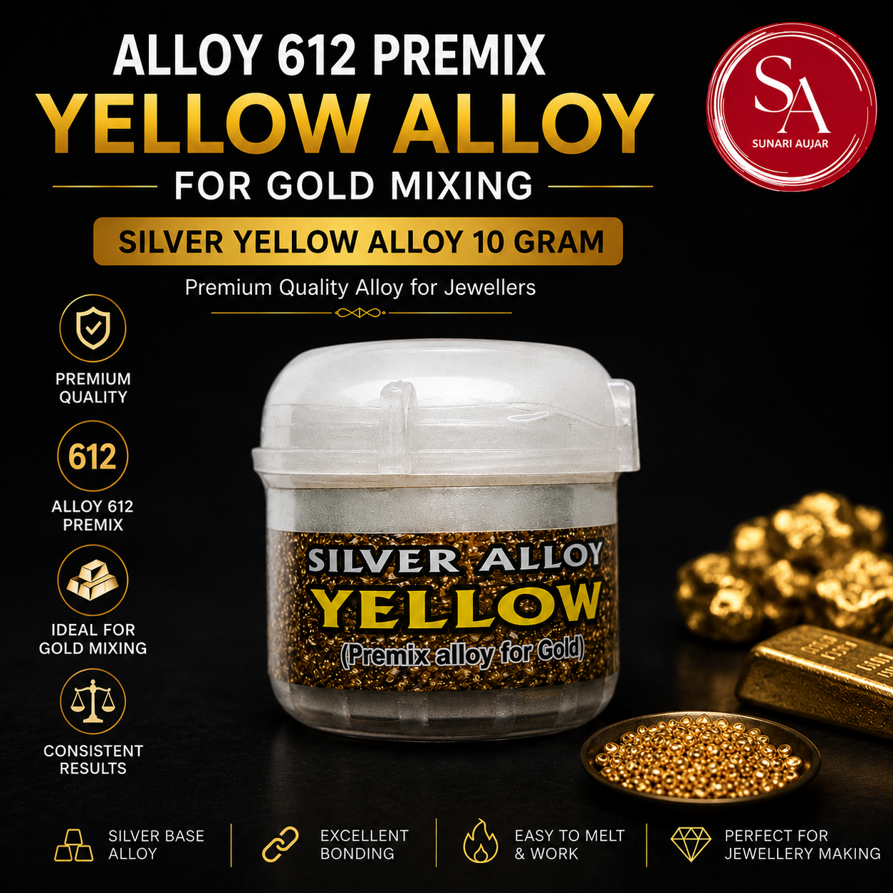 Alloy 612 Premix Yellow Alloy For Gold Mixing (Silver Yellow Alloy 10 Gram)