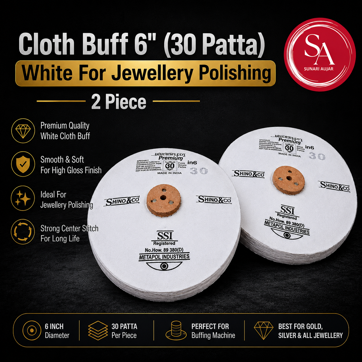 Cloth Buff 6" (30 Patta) White For Jewellery Polishing 2 Piece