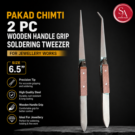 Pakad Chimti 2 Pc Wooden Handle Grip Soldering Tweezer For Jewellery Works (Size-6.5")