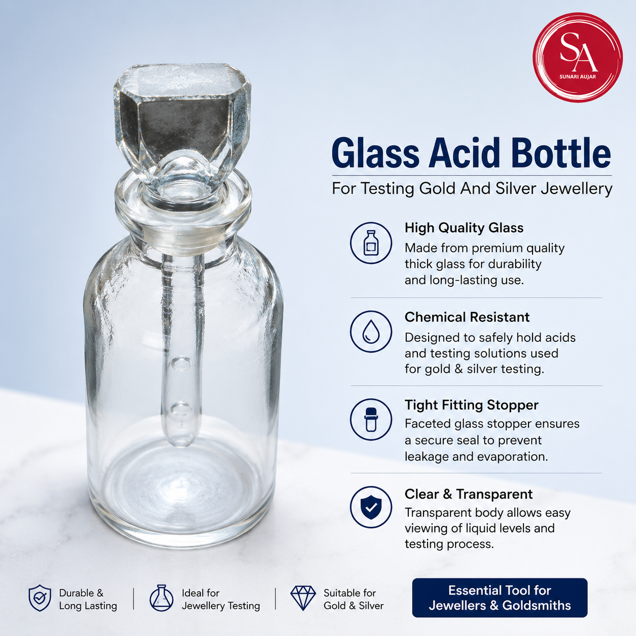 Glass Acid Bottle For Testing Gold And Silver Jewellery