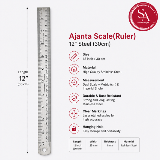 Ajanta Scale(Ruler) 12" Steel (30cm)