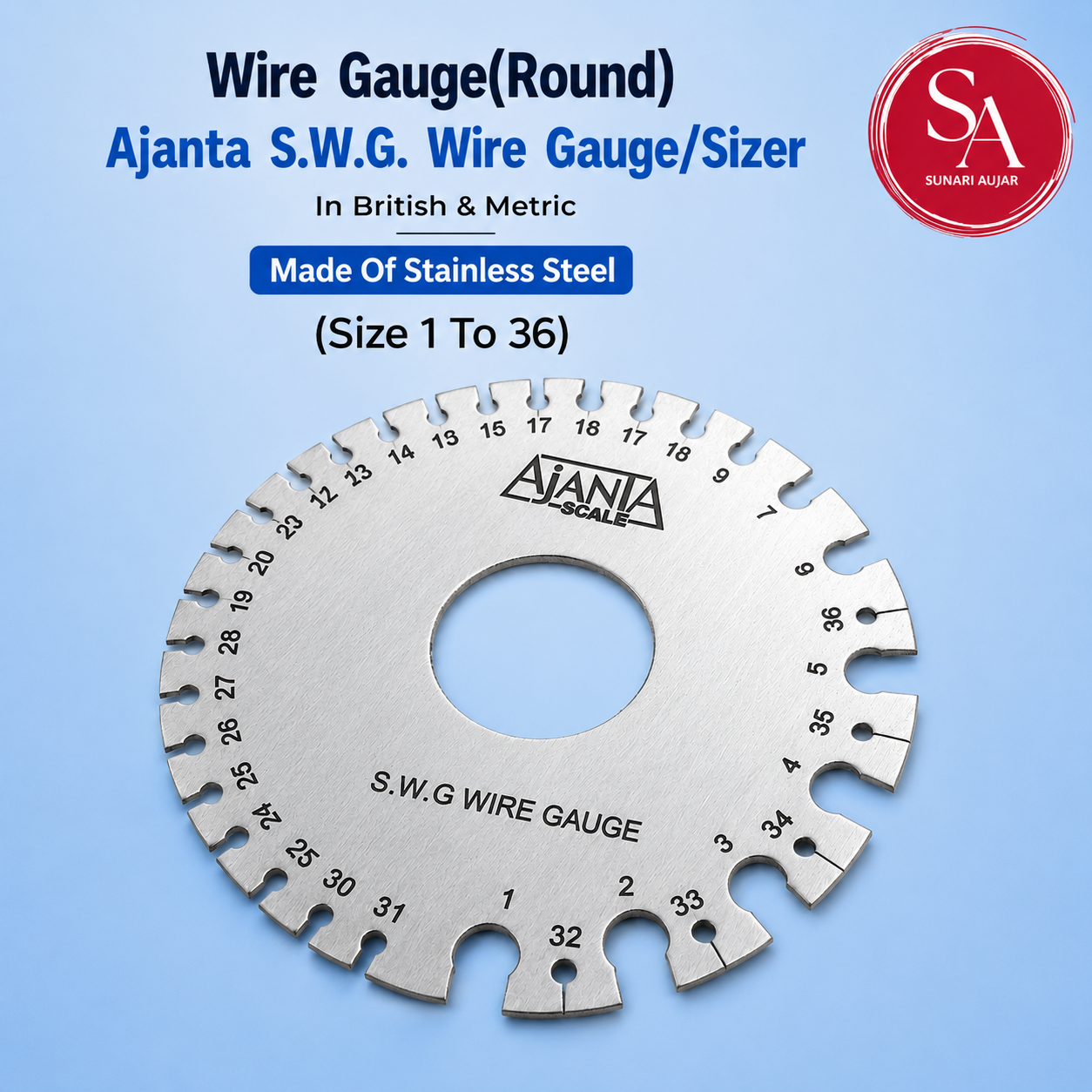 Wire Gauge(Round) Ajanta S.W.G. Wire Gauge/Sizer In British & Metric Made Of Stainless Steel (Size 1 To 36)