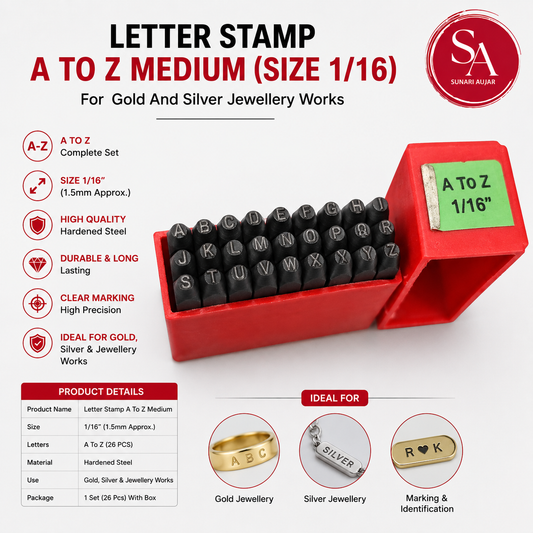 Letter Stamp A To Z Medium (Size 1/16) For Gold And Silver Jewellery Works