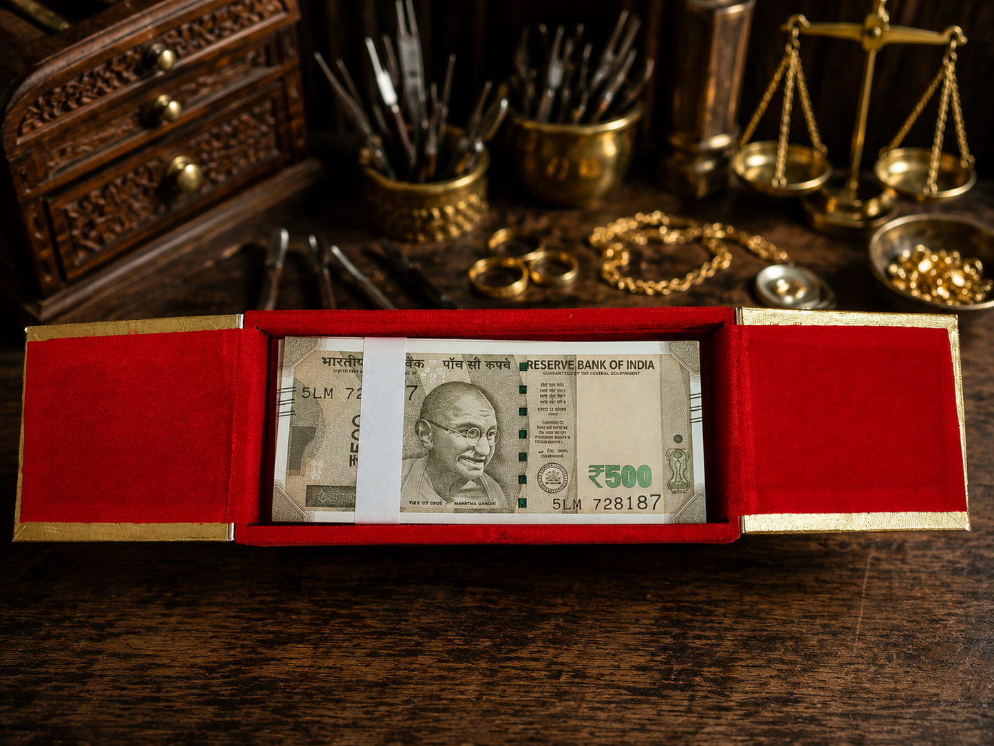 Shagun Box Decorative Shagun Cash Gift Box for Money Gaddi, Jewellery, Gifting Sagan Wedding Occasion, Golden laser Half Cut Opening Design Rectangle Shape