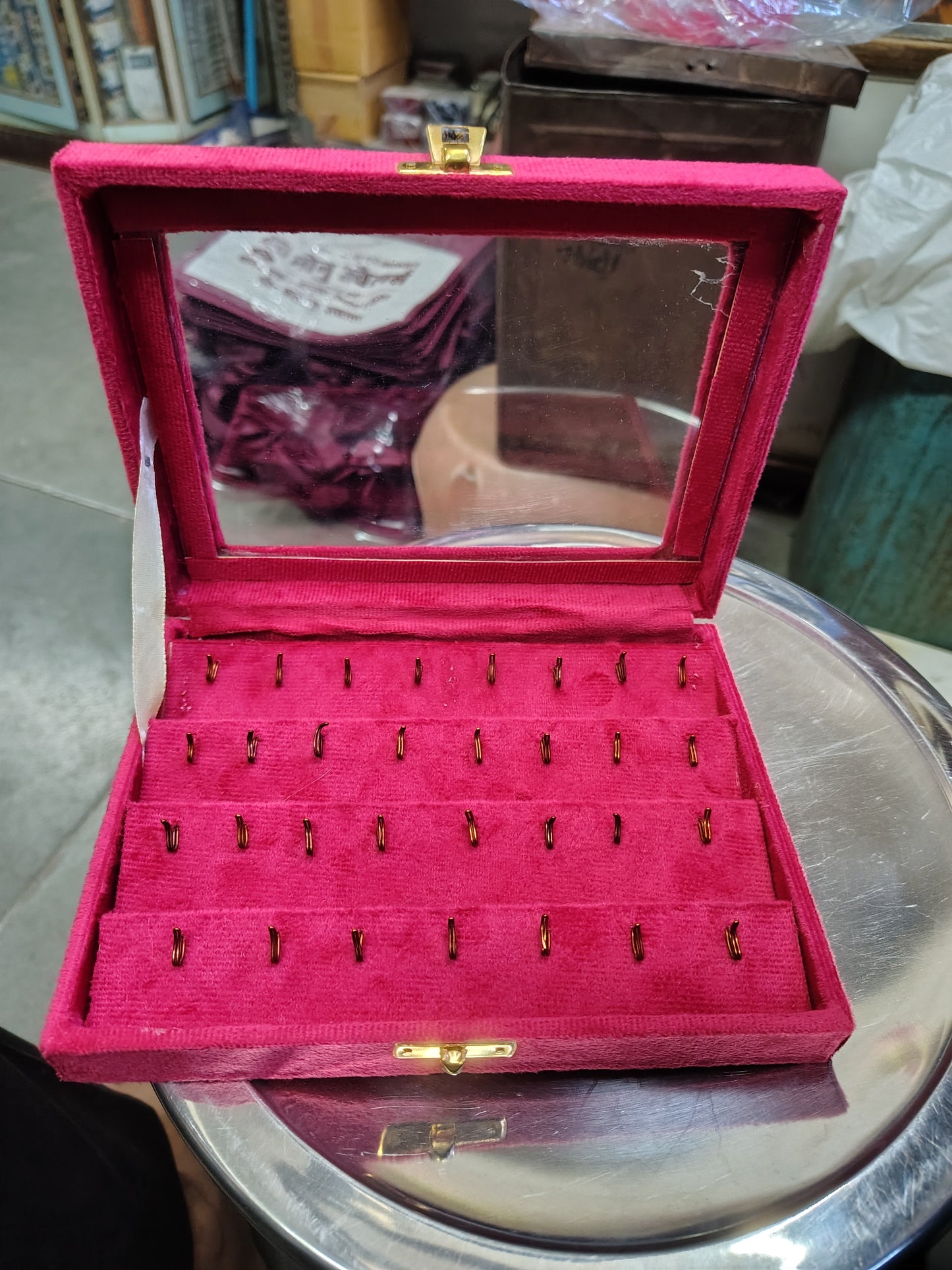 Pendant and Bali display box in Sued Fabric 8*6 pink colour for gold and silver jewelry