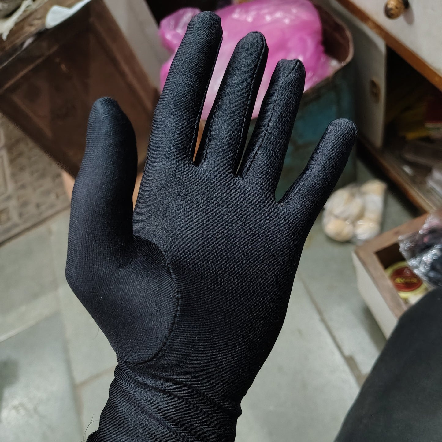 Black Sunari Aujar gloves for jewellery display and product photography