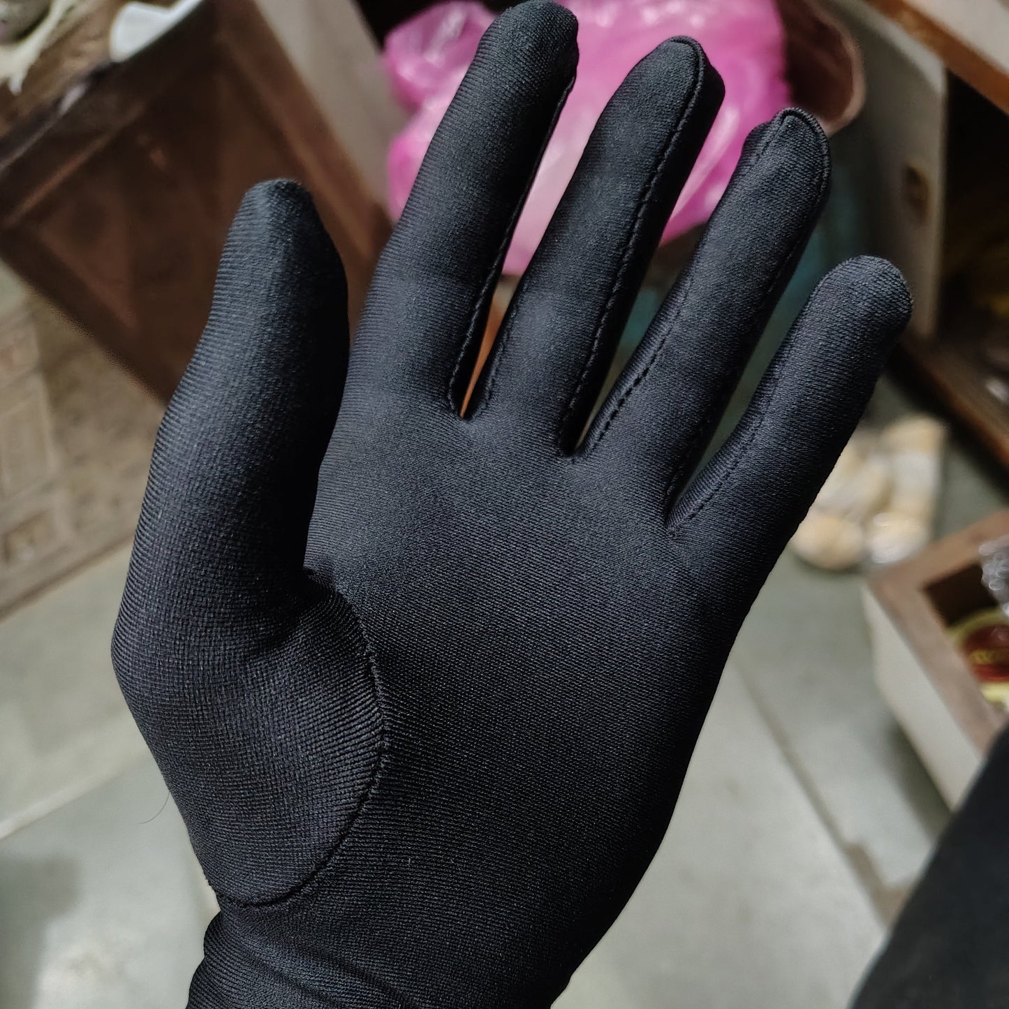 Black Sunari Aujar gloves for jewellery display and product photography