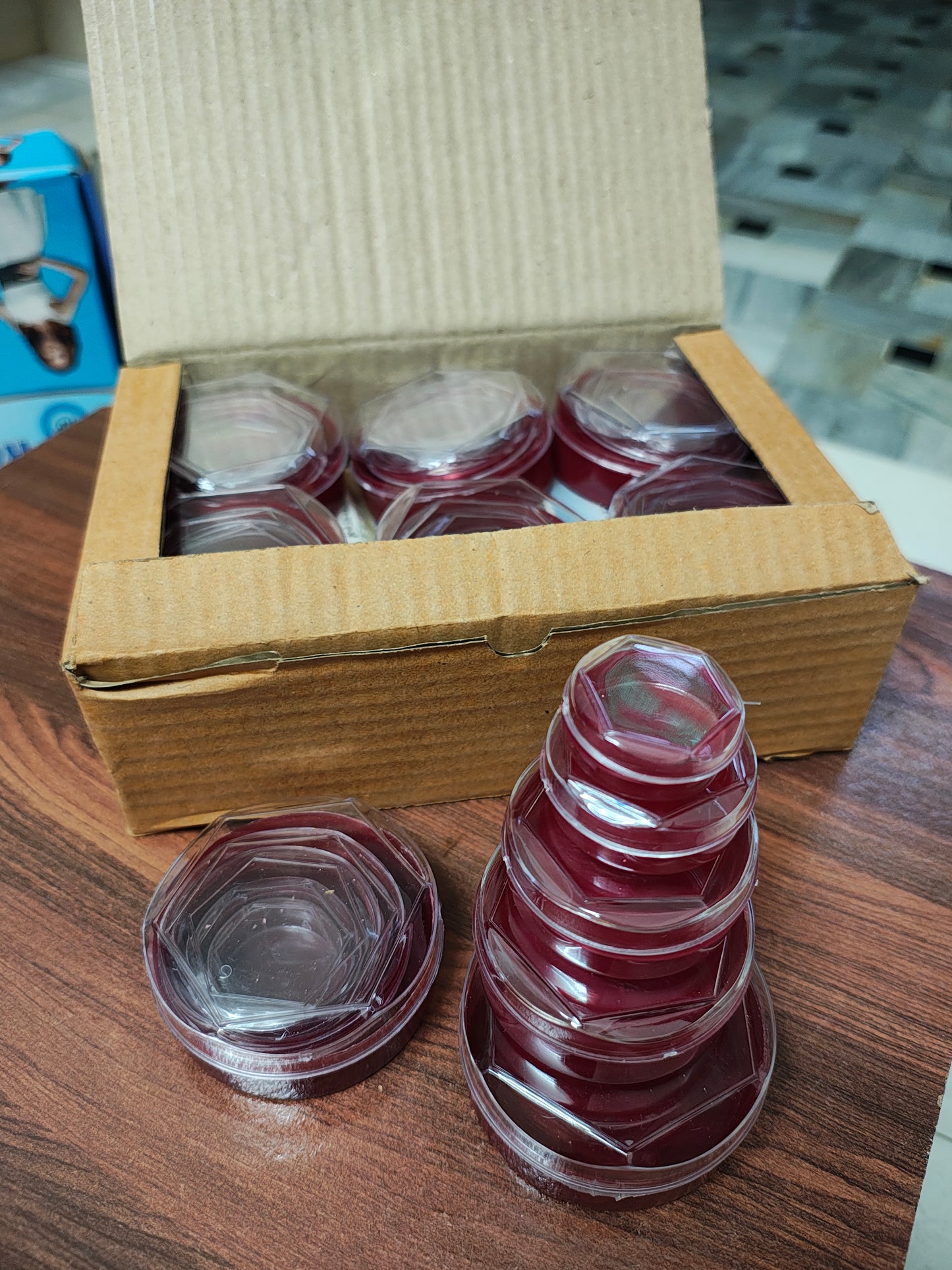 P-Set 5pc round Mehroon transparent jewellery storage box pack of 12set