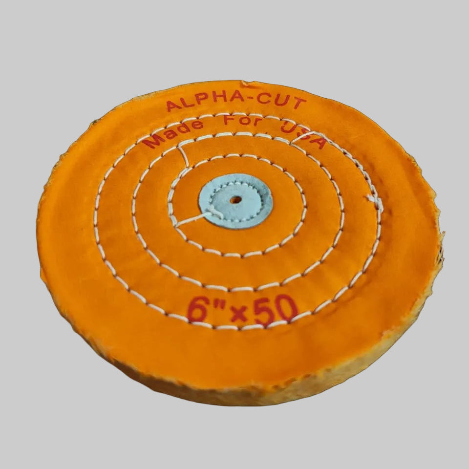 USA cloth Buffing wheel 6x50 yellow stitched polishing wheel ideal for polishing gold, silver, brass, and precious metals.