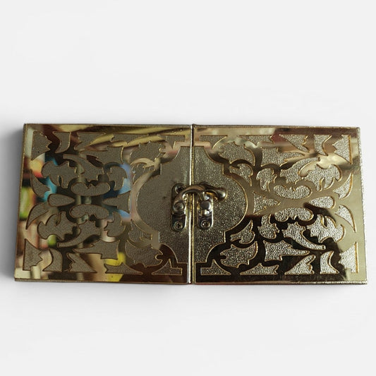 Shagun Box Decorative Shagun Cash Gift Box for Money Gaddi, Jewellery, Gifting Sagan Wedding Occasion, Golden laser Half Cut Opening Design Rectangle Shape