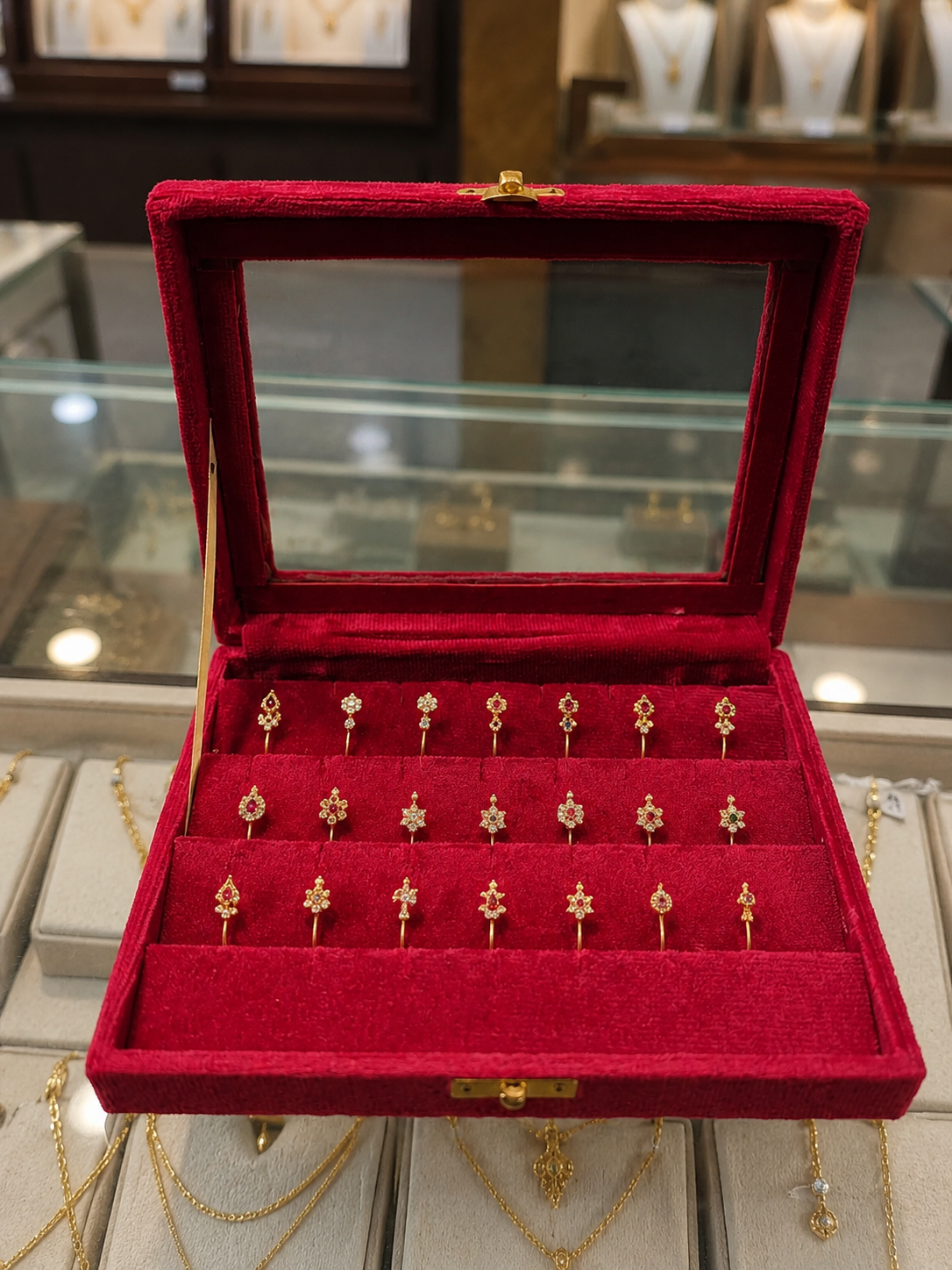 Nose pin display box 8*6 sued fabric for gold and silver jewelry
