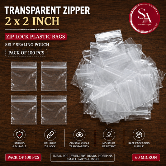 Transparent Zipper 2x2 inch Zip Lock Plastic Bags Self Sealing Pouch Pack of 100 Pcs 60Micron