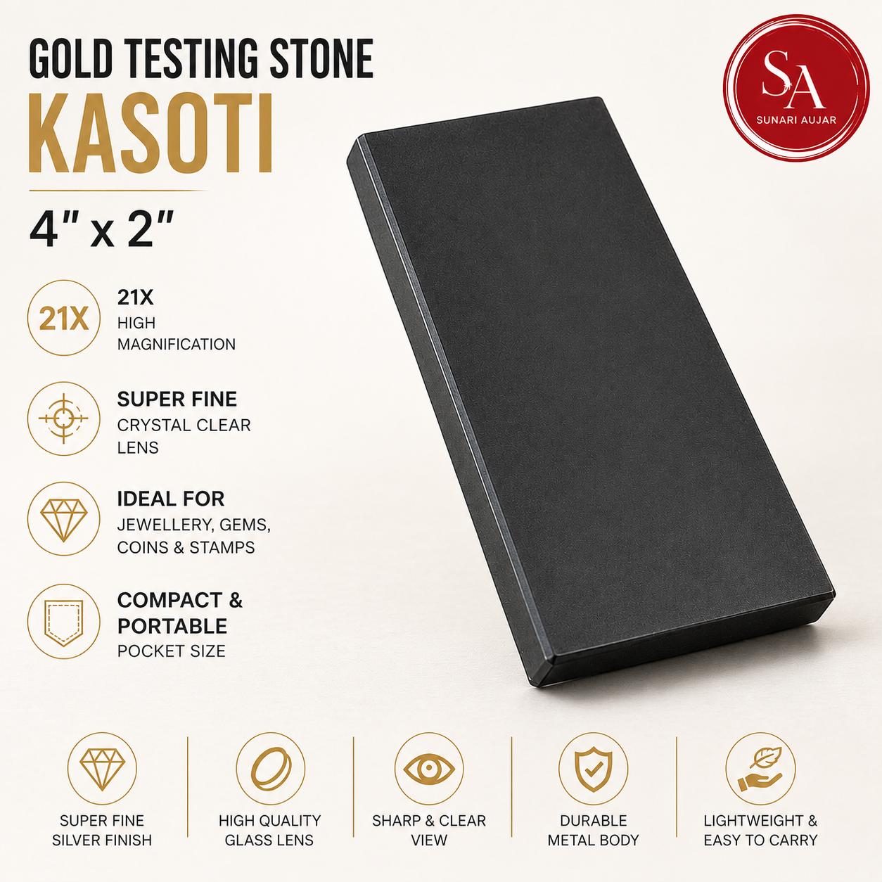 Gold testing stone Kasoti 4"x2"
