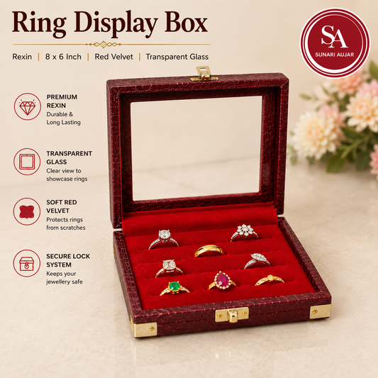 Ring display box pack of 2pc rexin 8*6 red velvet transparent glass