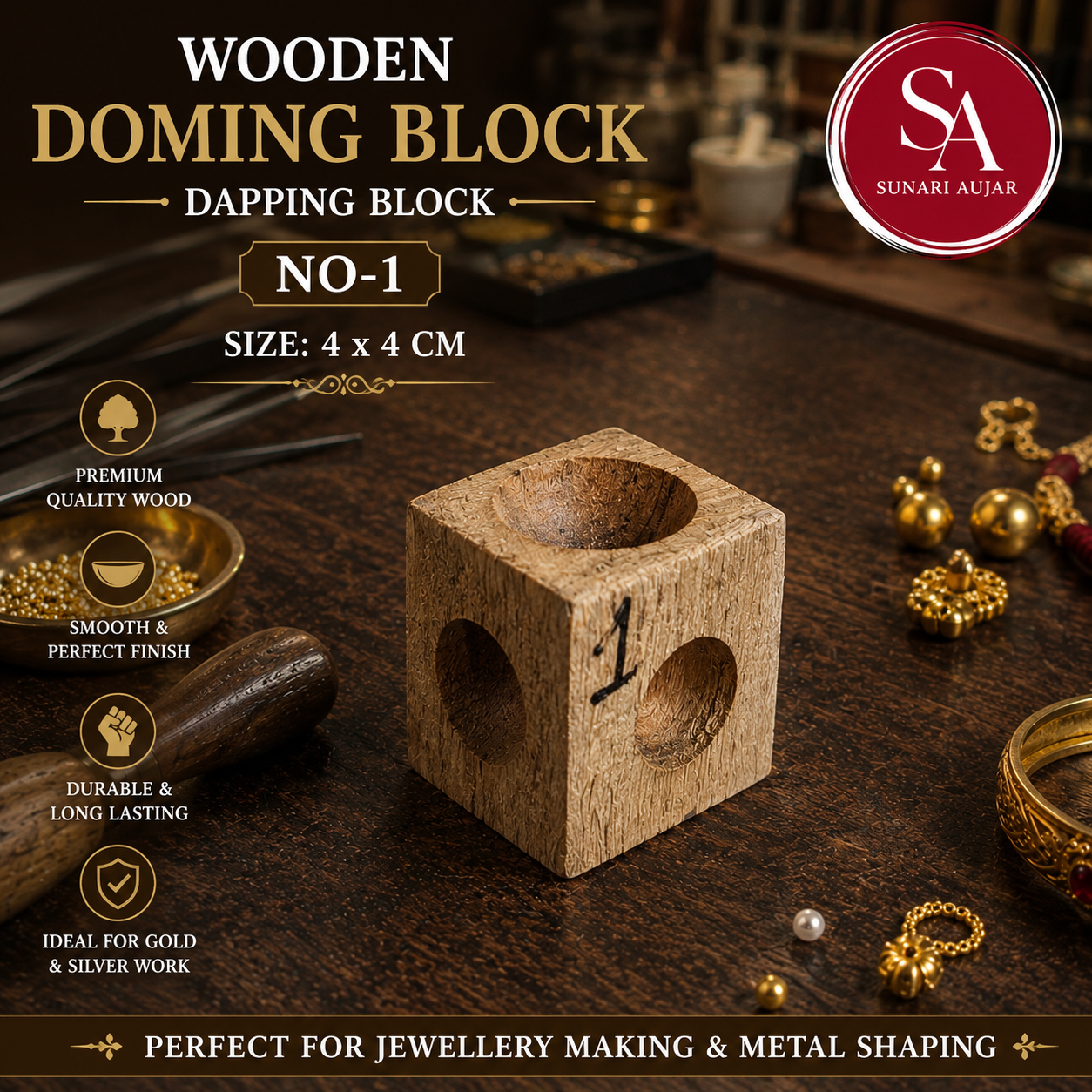 Wooden Doming Block/Dapping block No-1 (4*4cm)