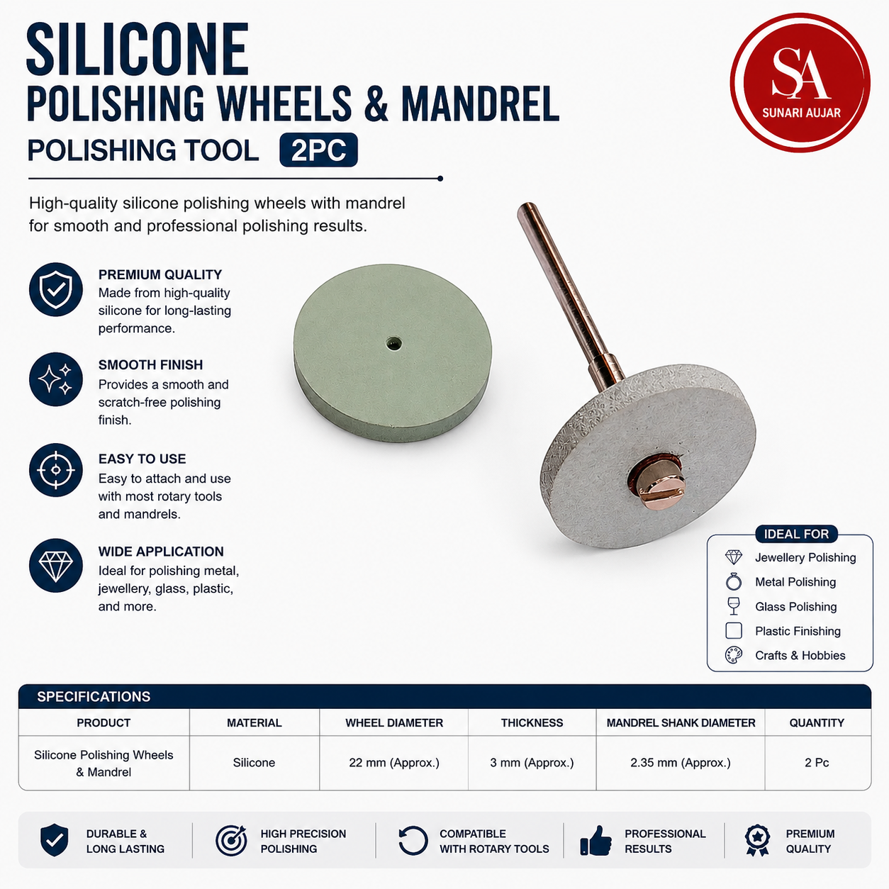 Silicone Polishing Wheels & Mandrel Polishing Tool 2pc