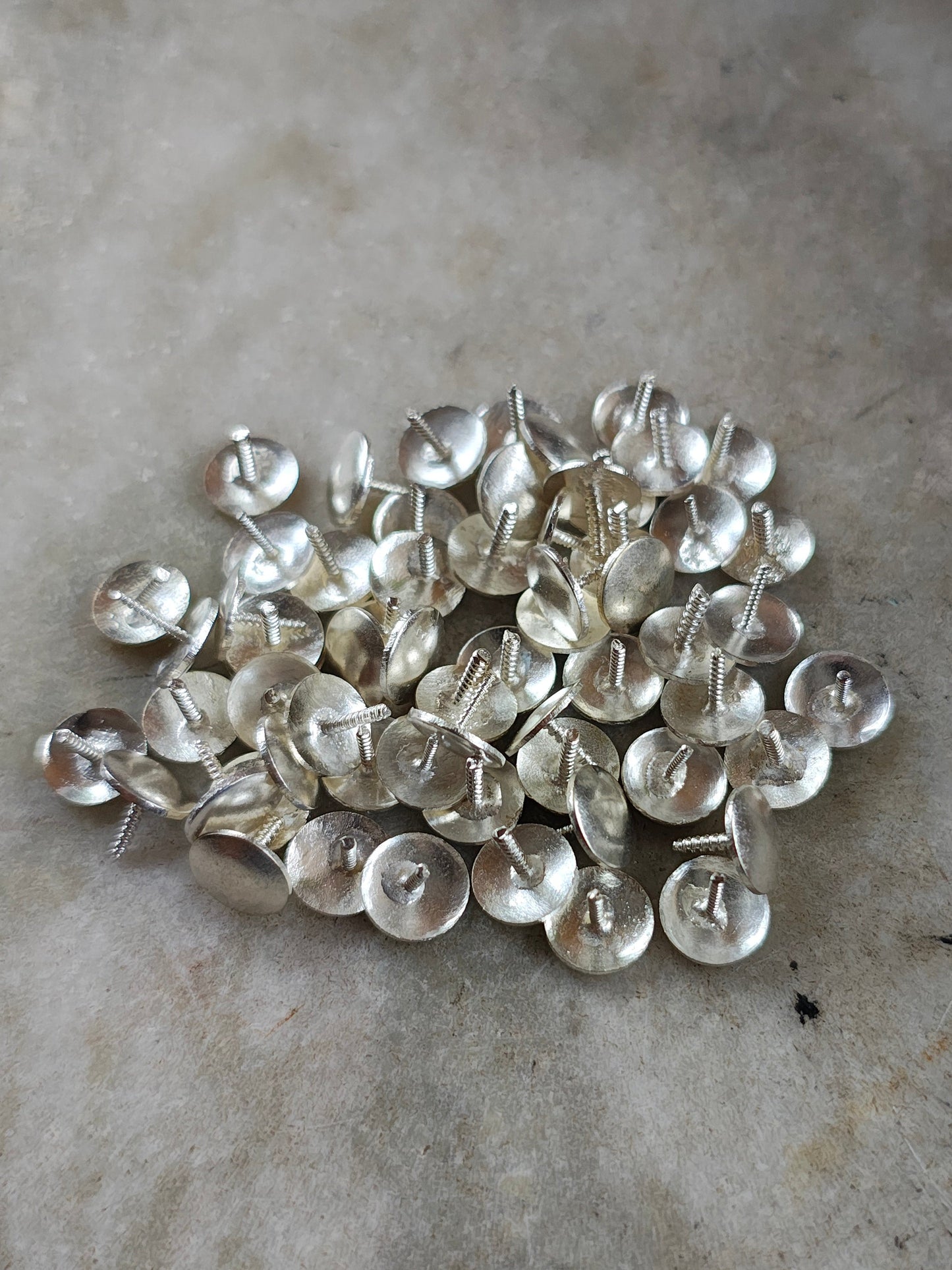 German Silver (Gilat) screw pech for earrings, jhumki and tops mix sizes 50gm