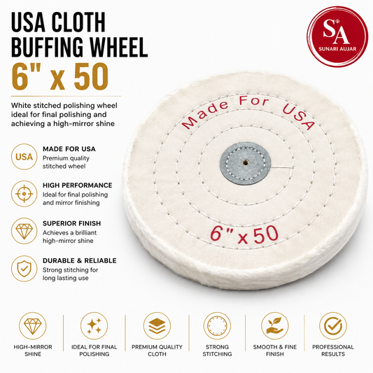 USA cloth buffing wheel 6x50 white stitched polishing wheel ideal for final polishing and achieving a high-mirror shine
