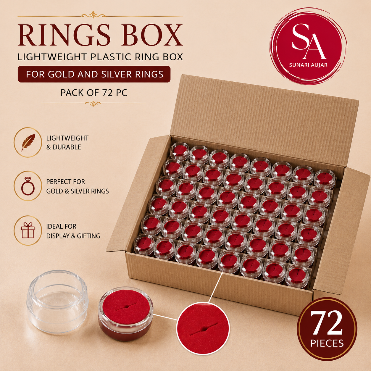 Rings box lightweight plastic ring box for gold and silver rings pack of 72 pc