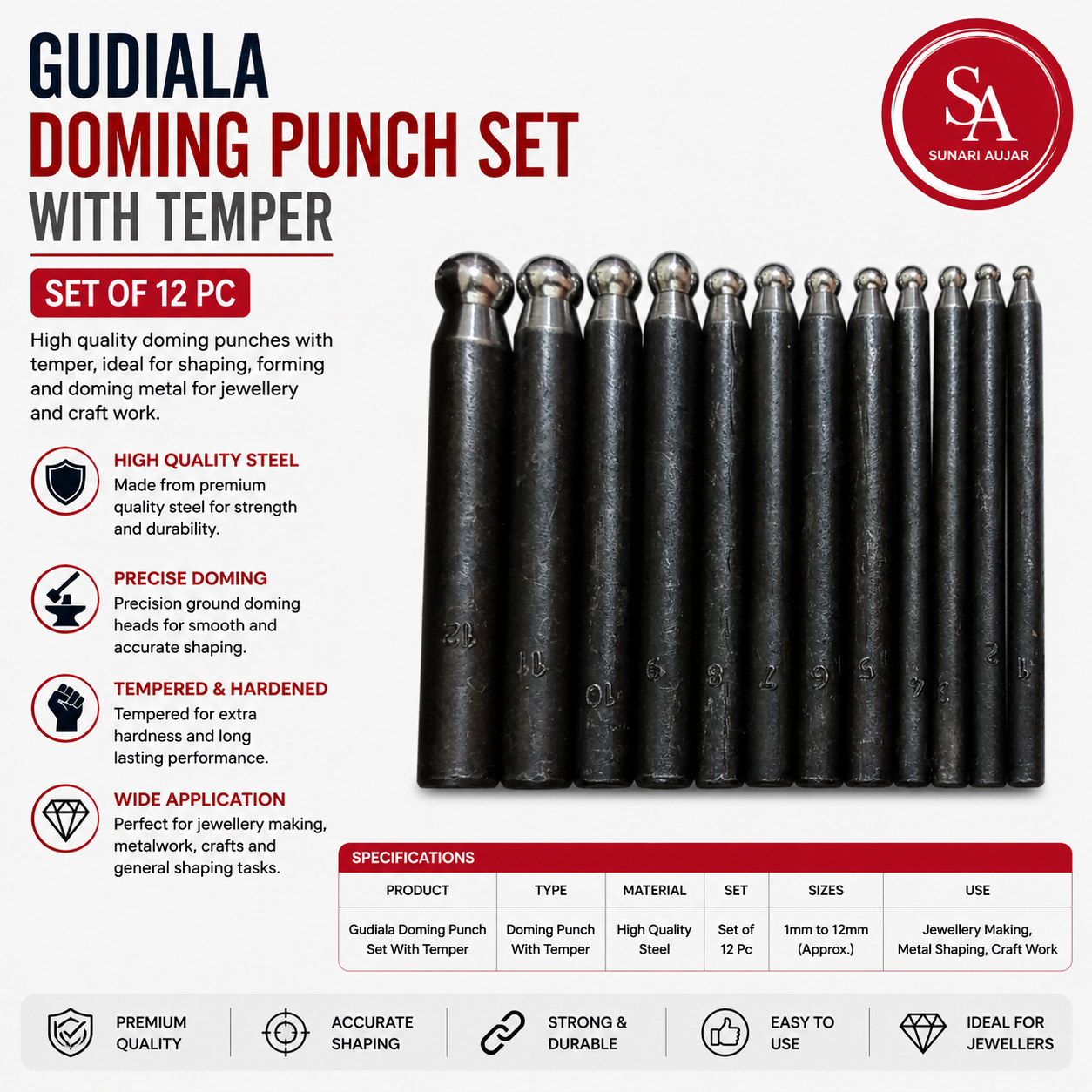 Gudiala Doming Punch Set With Temper Set Of 12 Pc