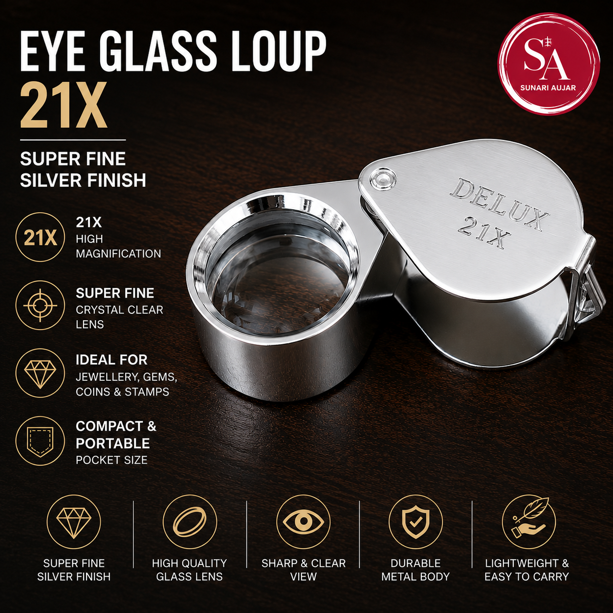 Eye Glass Loup 21x Super Fine Silver Finish