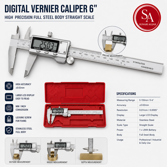 Digital Vernier Caliper 6" High precision Full Steel Body scale