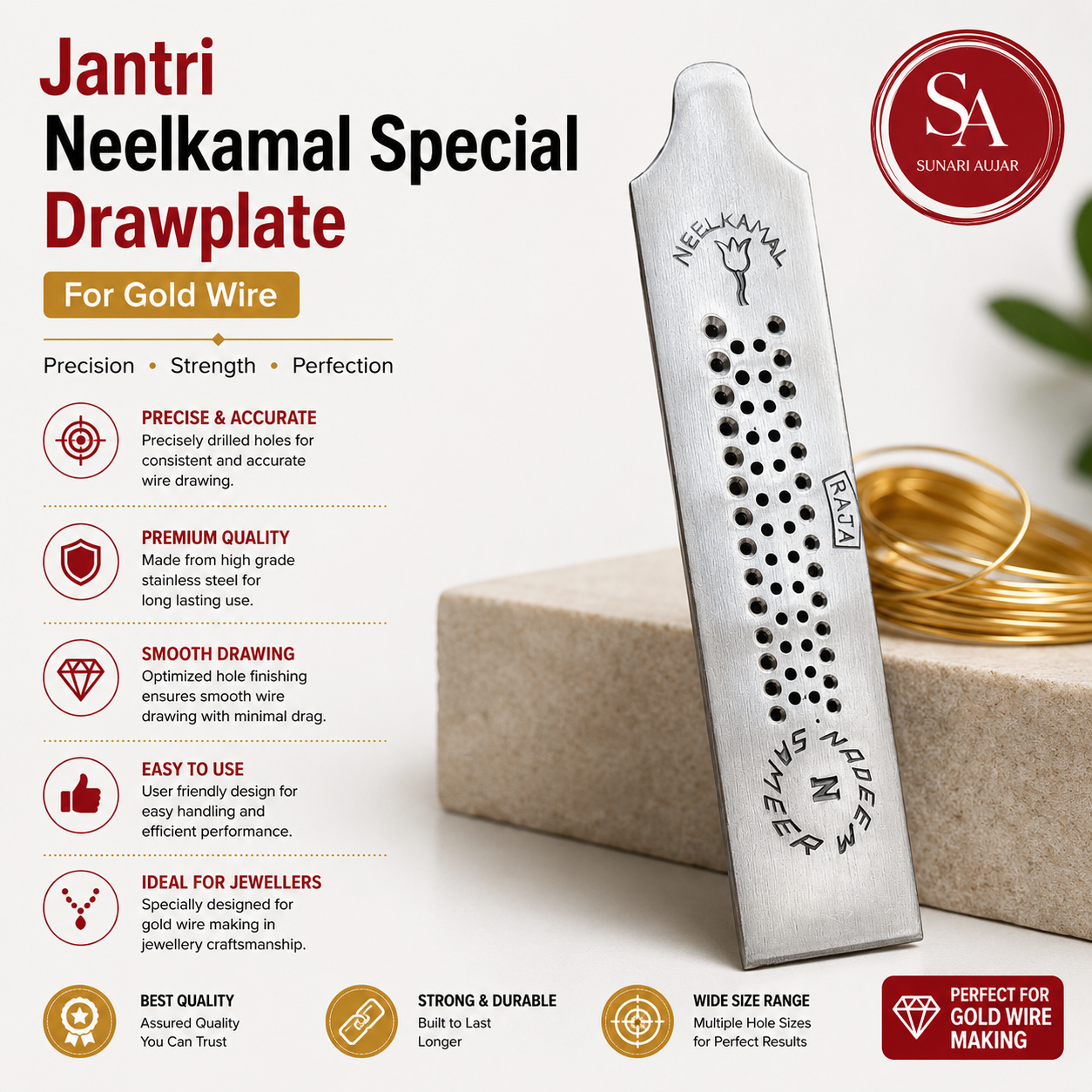 Jantri Neelkamal Special drawplate for gold wire