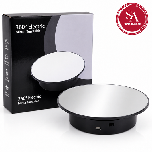 Rotating Electric Display Stand 360 degree 10inch with Mirror Finish for Photography Products Display, Jewellery, Cake and Collectibles, 10 Inch Diameter (Black)