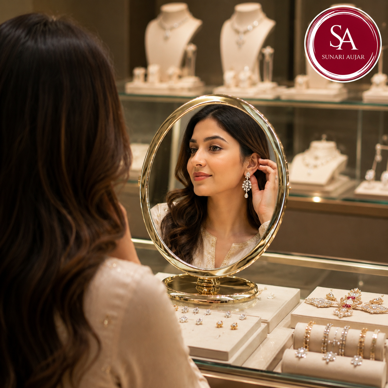 Oval shape Folding Counter Mirror for jewellery store